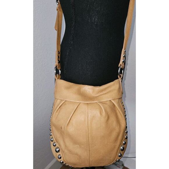 B. Makowsky Studded Tan Leather Crossbody 9x10 - Picture 3 of 11
